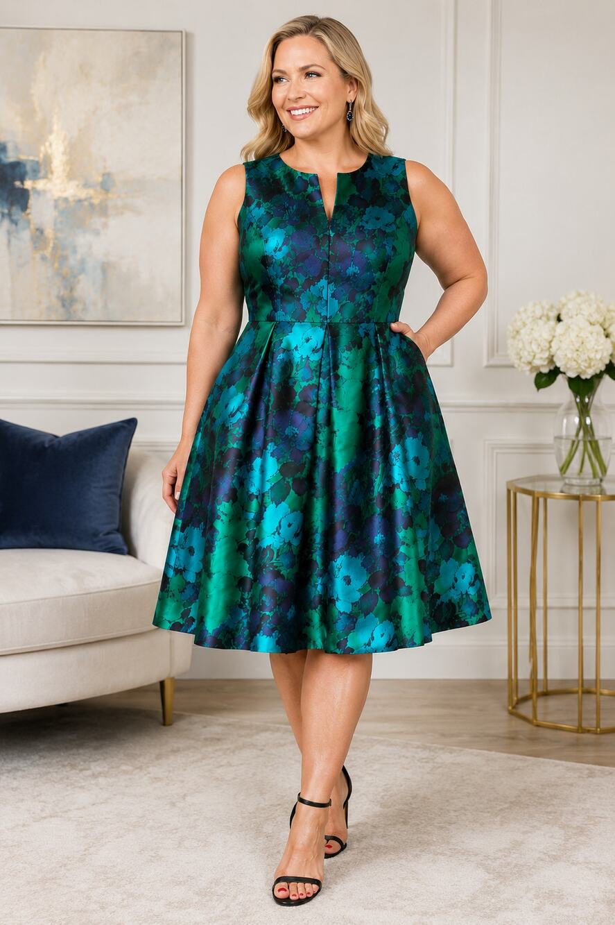 Be by Chetta B Dress Womens 14 Floral Jacquard Fit Flare Cocktail Party